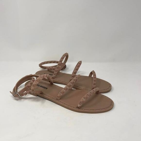 Steve Madden Travel J‎ Sandals Womens 9 Blush/Tan Flat Jelly Stud Ankle Wrap - Picture 1 of 8